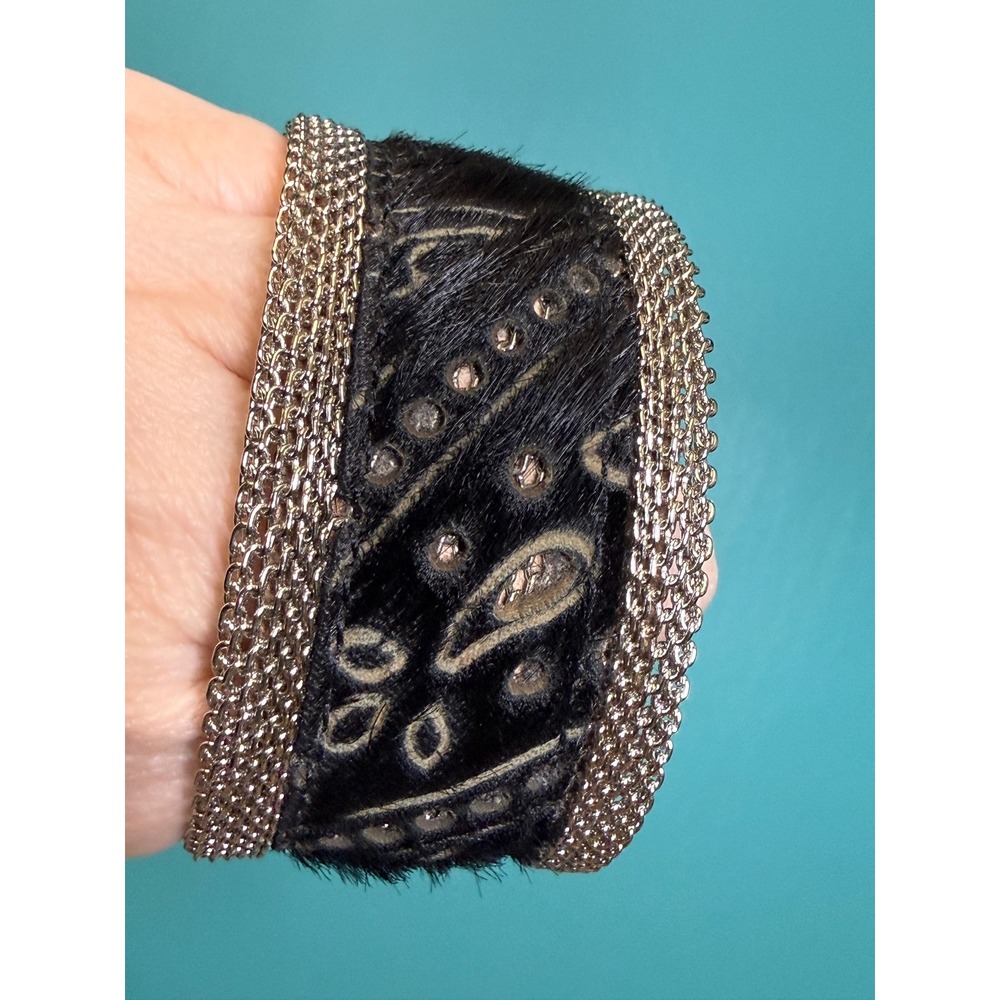 Streets Ahead Cuff Bracelet Women S/M Black Calf Hair Leather Paisley Western